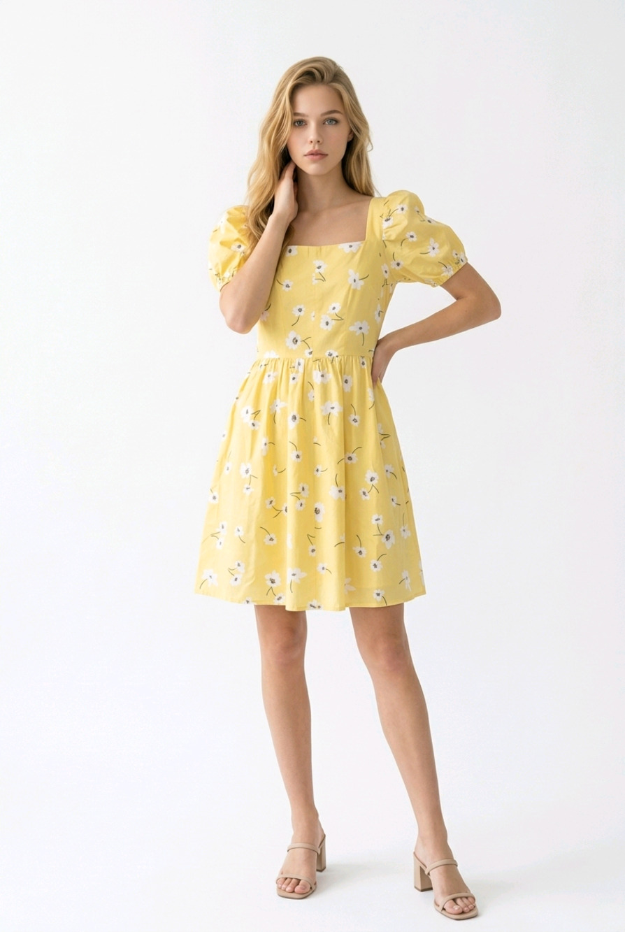 100% Cotton Square Neck Straight Balloon Sleeve Poplin Dress XS By LCW Vision